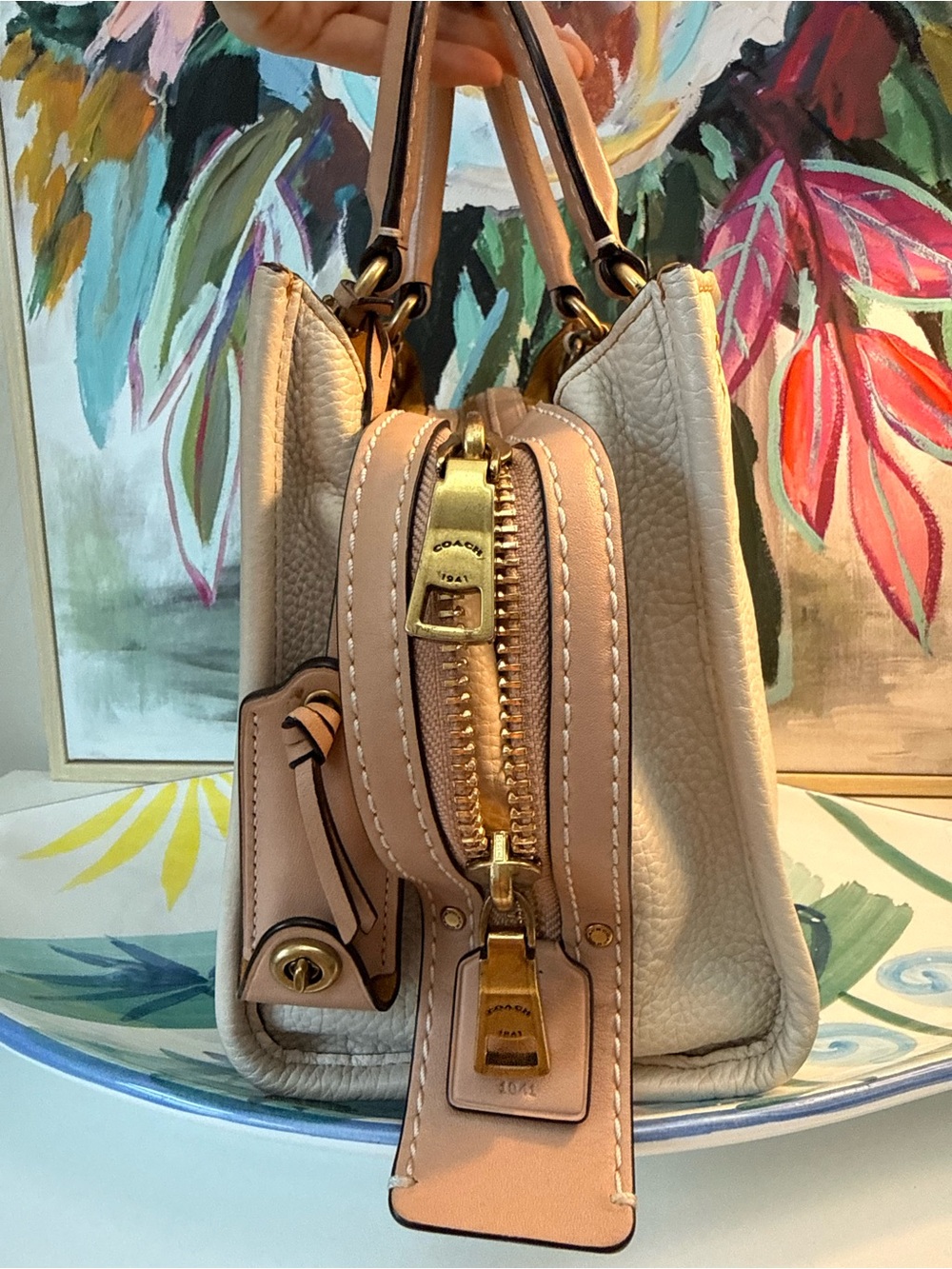 Preowned Authentic Coach 1941 Rogue 25 with floral appliqué chalk - Picture 5 of 16